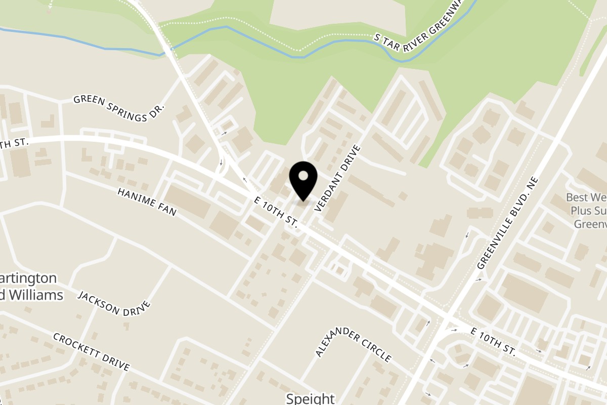 Map showing the location of Cali Style Burger Greenville on 2907 E 10th St in Greenville