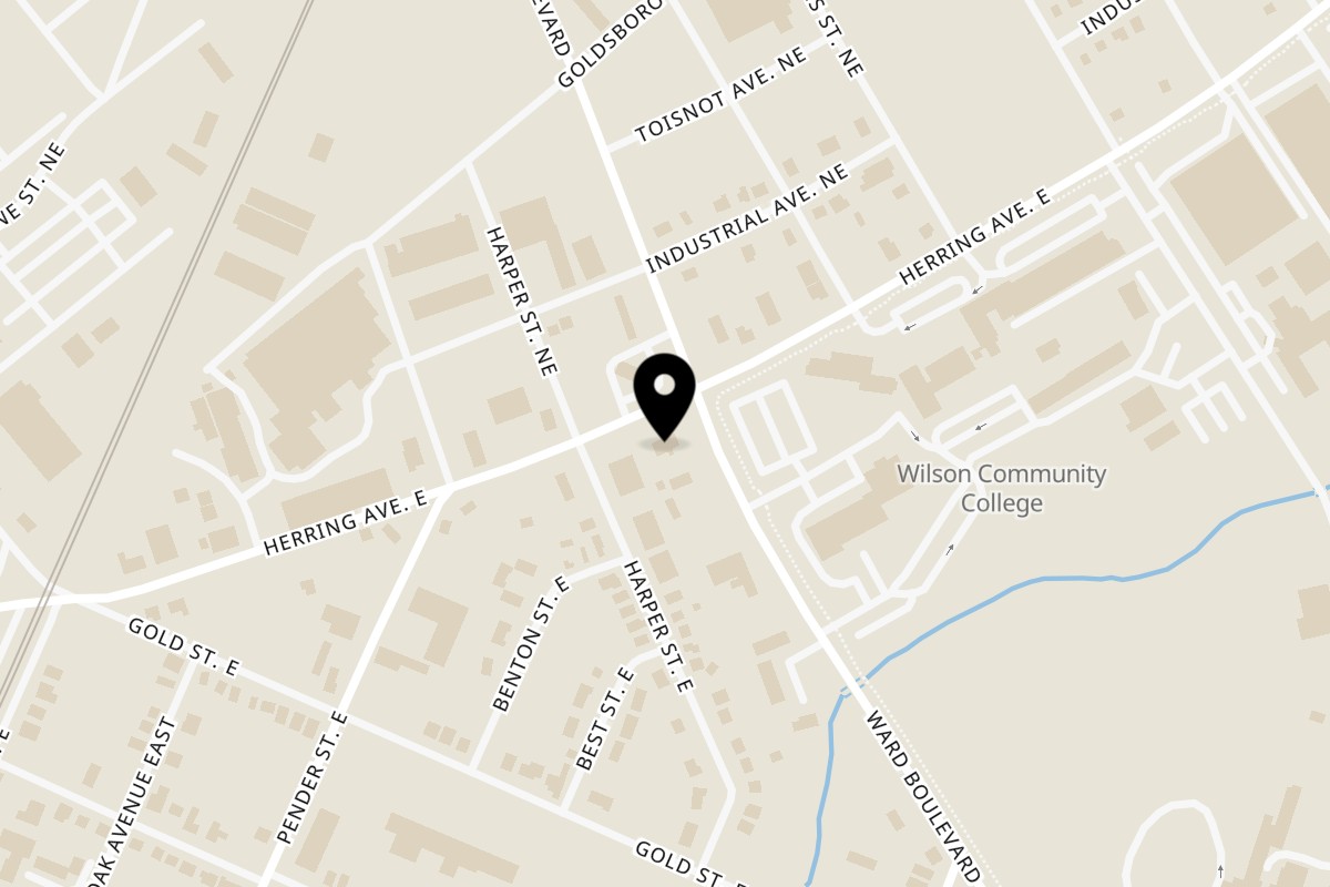 Map showing the location of Cali Style Burger Wilson on 604 Herring Ave E in Wilson